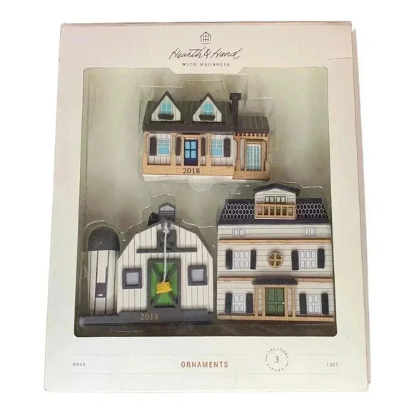 Hearth and Hand Magnolia Christmas Ornaments Wooden Farmhouse Silos Set of 3 NIB - Picture 2 of 7